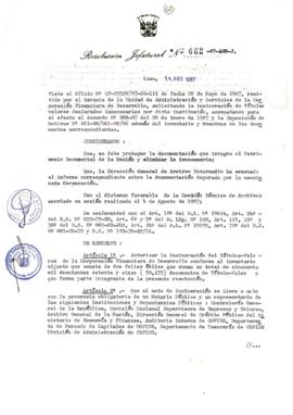 Resolución Jefatural N° 062-1987/AGN/J
