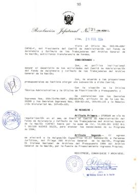 Resolución Jefatural N° 038-1994/AGN/J
