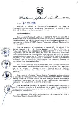 Resolución Jefatural N° 194-2019-AGN/J