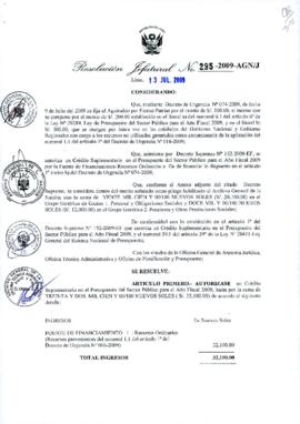 Resolución Jefatural N° 295-2009-AGN/J