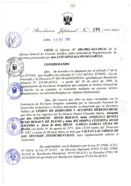 Resolución Jefatural N° 276-2002/AGN/J