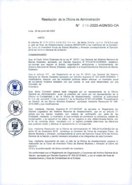 Resolución de la Oficina de Administración N° 016-2020-AGN/SG-OA