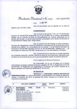 Resolución Directoral N° 070-2012-AGN/OTA