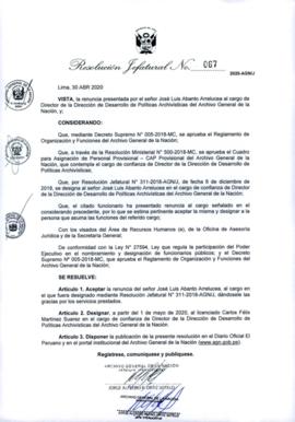 Resolución Jefatural N° 067-2020-AGN/J
