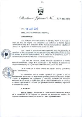 Resolución Jefatural N° 129-2012-AGN/J