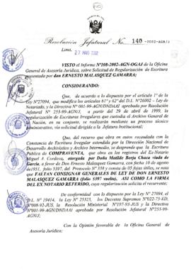 Resolución Jefatural N° 140-2002/AGN/J