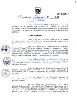 Resolución Jefatural N° 201-2013-AGN/J