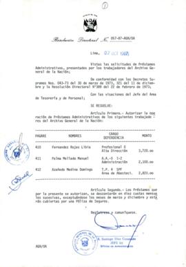 Resolución Directoral N° 57-87-AGN-OA