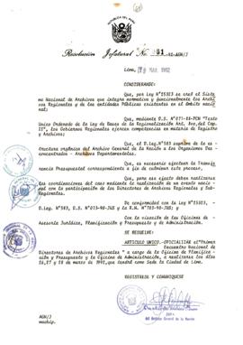 Resolución Jefatural N° 061-1992/AGN/J