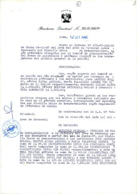 Resolución Directoral N° 62-87-AGN-OA