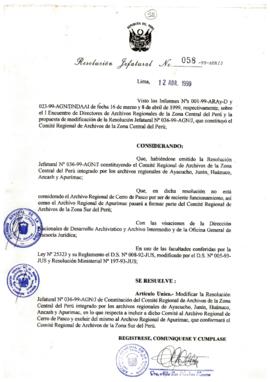 Resolución Jefatural N° 058-1999/AGN/J