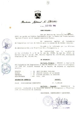 Resolución Jefatural N° 009-1992/AGN/J
