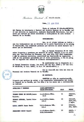 Resolución Directoral N° 45-84-AGN/OA