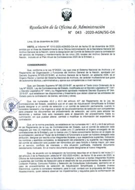 Resolución de la Oficina de Administración N° 043-2020-AGN/SG-OA