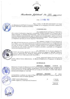 Resolución Jefatural N° 061-2002/AGN/J