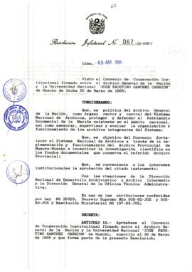 Resolución Jefatural N° 067-1995/AGN/J