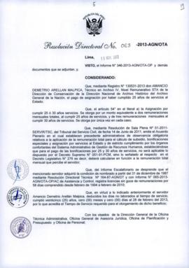 Resolución Directoral N° 063-2013-AGN/OTA