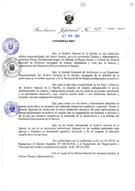 Resolución Jefatural N° 082-2003-AGN/J