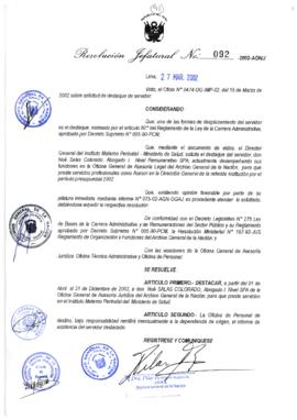 Resolución Jefatural N° 092-2002/AGN/J