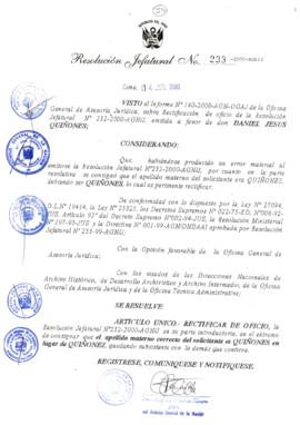 Resolución Jefatural N° 233-2000/AGN/J