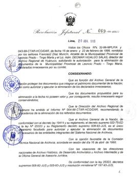 Resolución Jefatural N° 069-1999/AGN/J