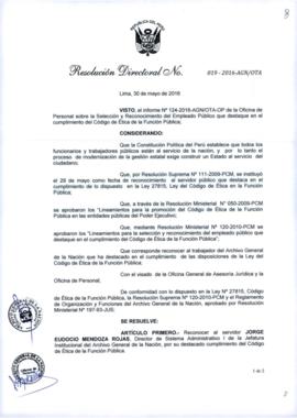 Resolución Directoral N° 019-2016-AGN/OTA