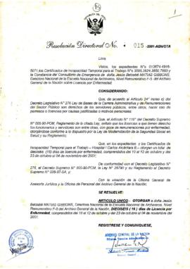 Resolución Directoral N° 015-2001-AGN/OTA