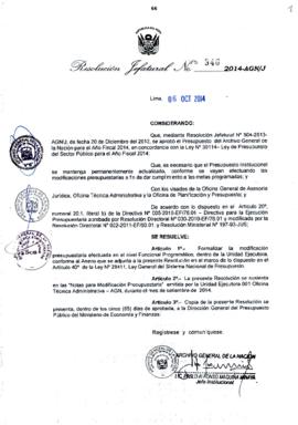 Resolución Jefatural N° 346-2014-AGN/J