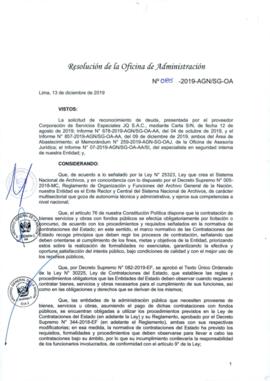 Resolución de la Oficina de Administración N° 085-2019-AGN/SG-OA