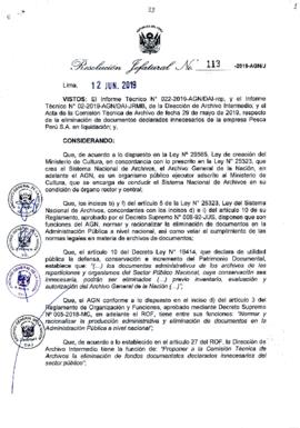 Resolución Jefatural N° 113-2019-AGN/J