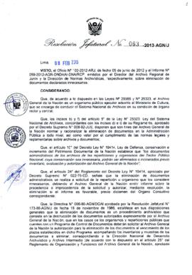 Resolución Jefatural N° 063-2013-AGN/J
