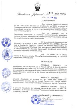 Resolución Jefatural N° 179-2004-AGN/J