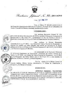 Resolución Jefatural N° 021-2011-AGN/J