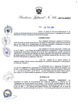 Resolución Jefatural N° 068-2014-AGN/J