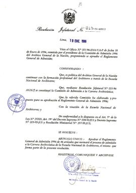 Resolución Jefatural N° 015-1996/AGN/J
