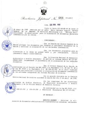 Resolución Jefatural N° 066-1998/AGN/J