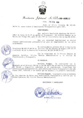 Resolución Jefatural N° 020-1998/AGN/J