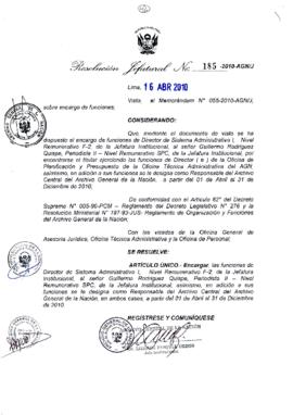 Resolución Jefatural N° 185-2010-AGN/J
