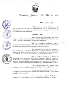 Resolución Jefatural N° 327-2002/AGN/J