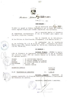 Resolución Jefatural N° 353-1991/AGN/J