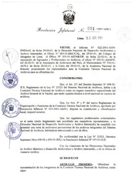 Resolución Jefatural N°091-2001/AGN/J