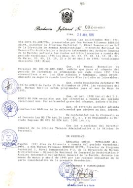 Resolución Jefatural N° 092-1995/AGN/J