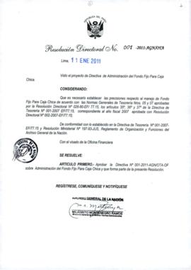 Resolución Directoral N° 001-2011-AGN/OTA