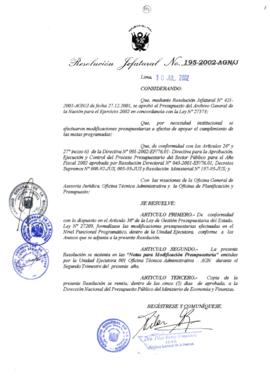 Resolución Jefatural N° 195-2002/AGN/J
