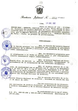 Resolución Jefatural N° 052-1997/AGN/J