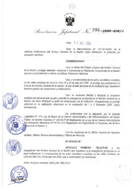 Resolución Jefatural N° 296-2000/AGN/J