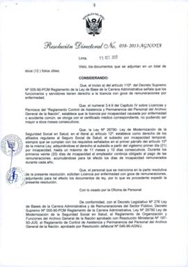 Resolución Directoral N° 058-2013-AGN/OTA