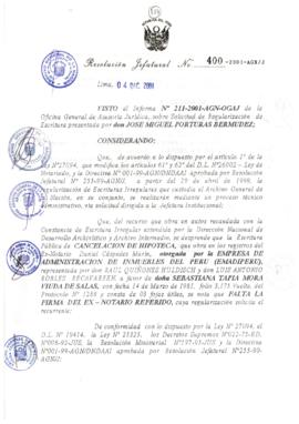 Resolución Jefatural N° 400-2001/AGN/J