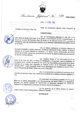 Resolución Jefatural N° 039-2002/AGN/J