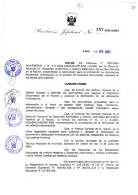 Resolución Jefatural N° 157-2003-AGN/J
